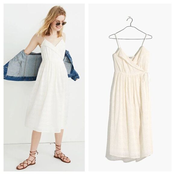 Madewell Dresses & Skirts - NEW Madewell Embroidered Pleated Wrap Dress Midi Sleeveless in Ivory Women's S